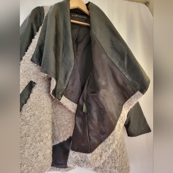 Melissa NEPTON Wool and Faux Leather  Jacket Cardigan - Picture 8 of 16